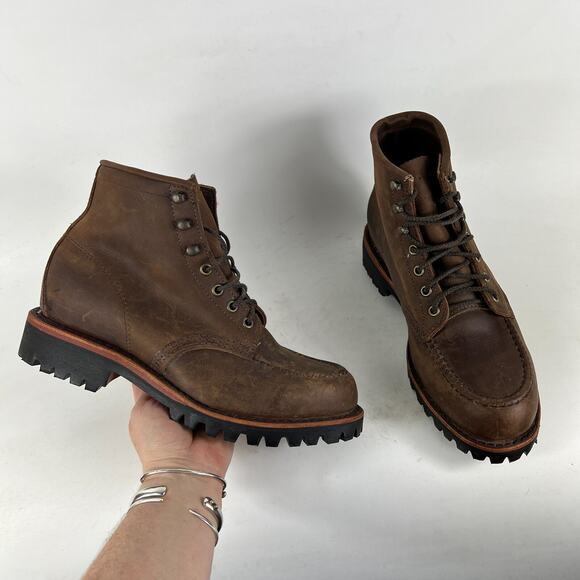 Chippewa LLBean logging mens 7.5 logger boots low brown leather waterproof - Picture 1 of 11